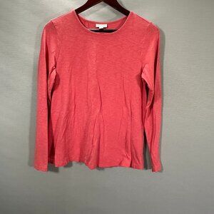 J Jill Top Womens Small Orange Cotton Stretch Long Sleeve Tee Shirt Split Hem